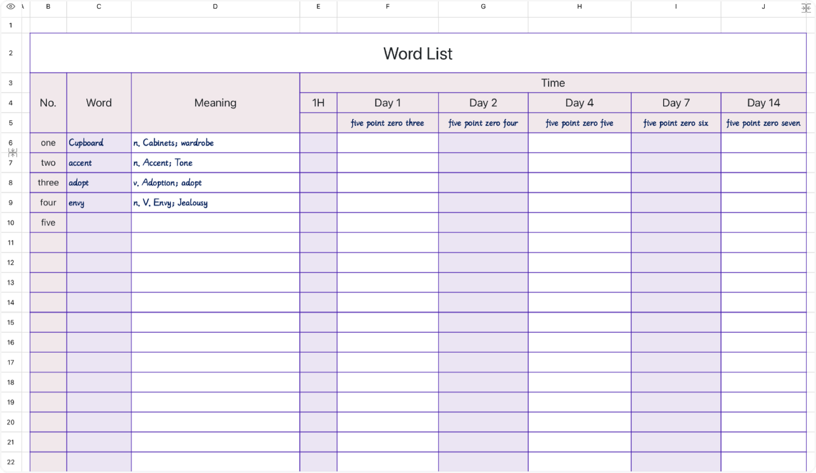 Word list 1